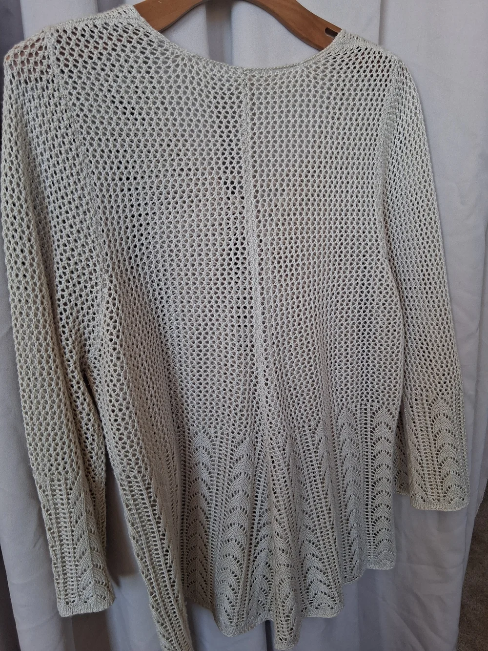 Light Cream Open-Knit Lace-Up Women’s Sweater